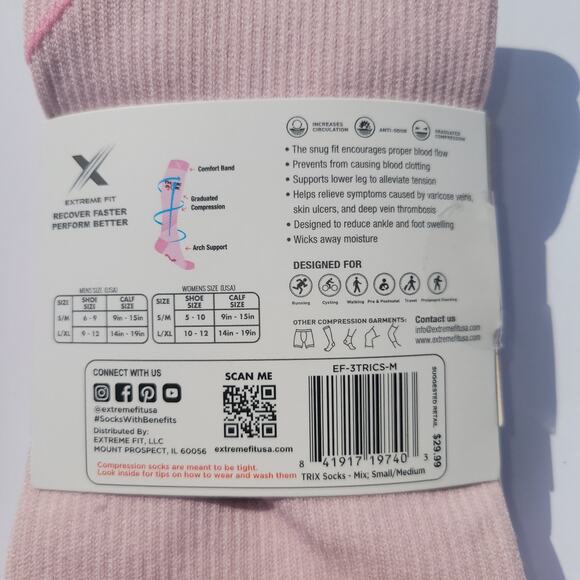 Extreme Fit Compression Socks Pink Think Pink Ribbon Small Medium Breast Cancer - Picture 3 of 4